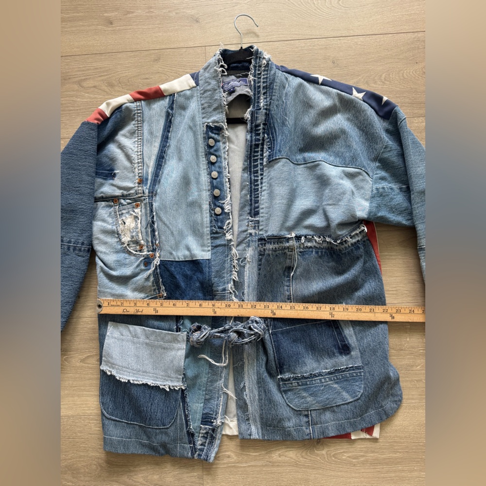 First Edition Vintage Blue Denim Jacket with Frayed Edges Size Medium - Picture 7 of 15